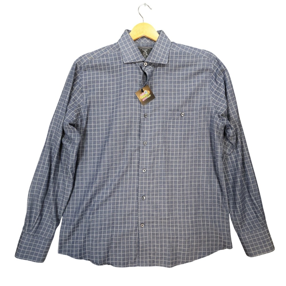 Maker & Company Button Down Shirt Mens Medium Blue Excellent Grid Check 1664